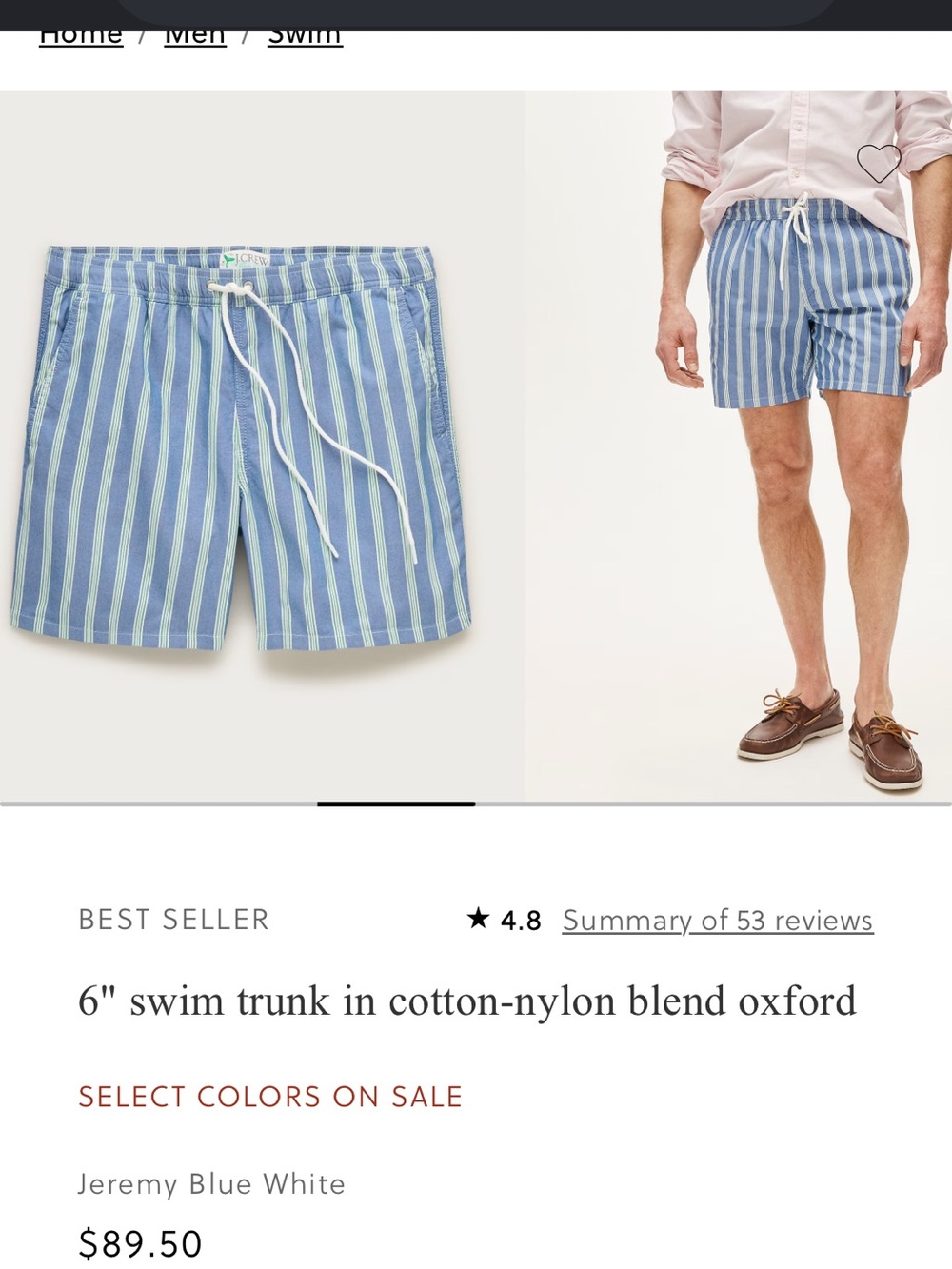 J. Crew Blue and yellow Striped Swim Trunks